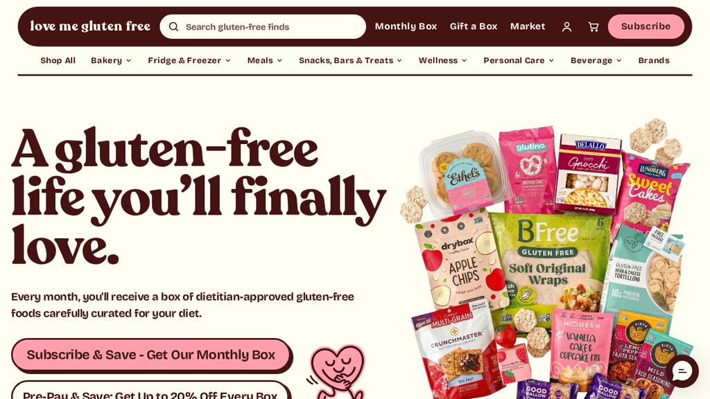 lovemeglutenfree.com homepage, top of page as captured Oct 9, 2026